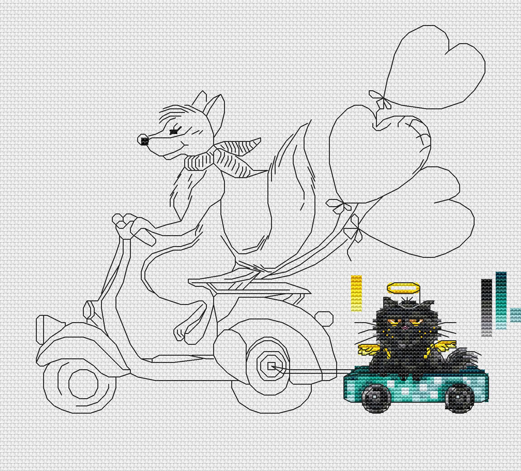 Fox and cat, completed cat Fox and cat, completed cat