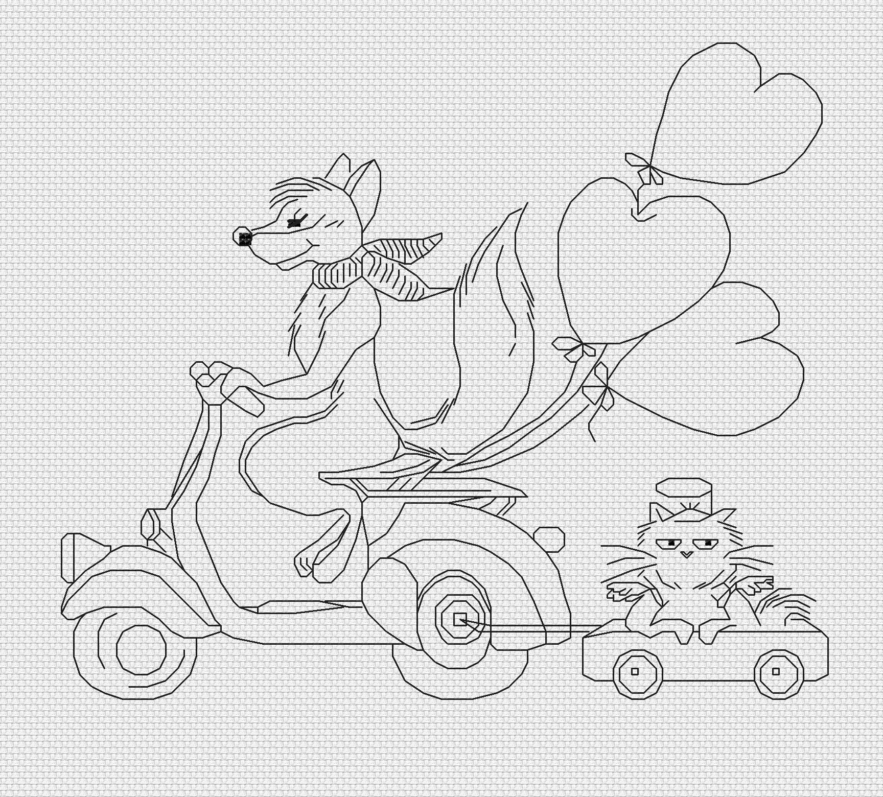 Fox and cat in progress, backstitch done Fox and cat in progress, backstitch done